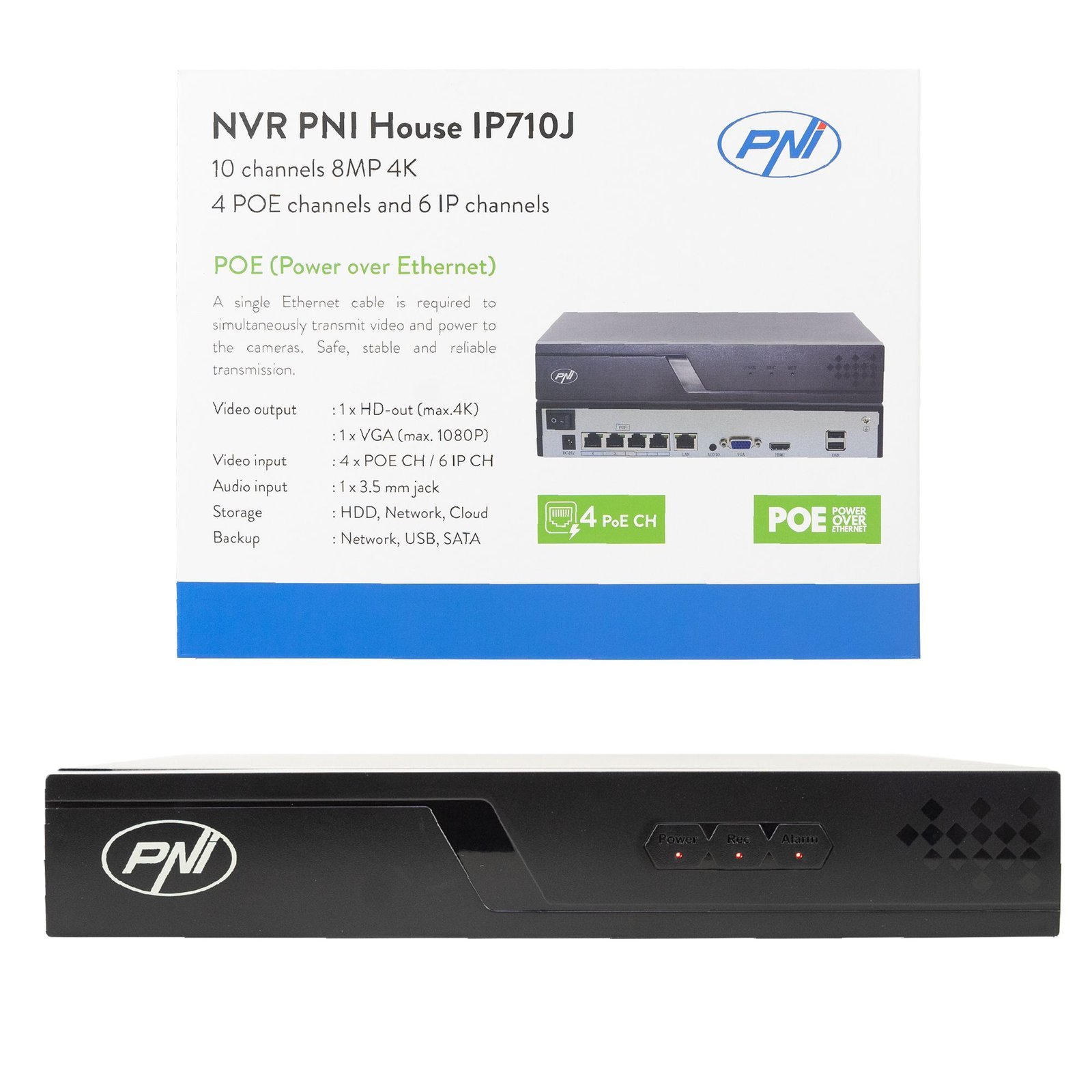 PNI IP710J NVR 4K 8MP PоE 10 канала 4 PoE канала и 6 IP канала