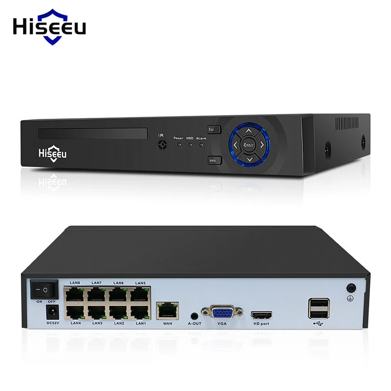 Bgcamera Bulgaria Hiseeu H5NVR-P-8 8CH POE NVR Видеорекордер за Охранителни Системи H.265+
