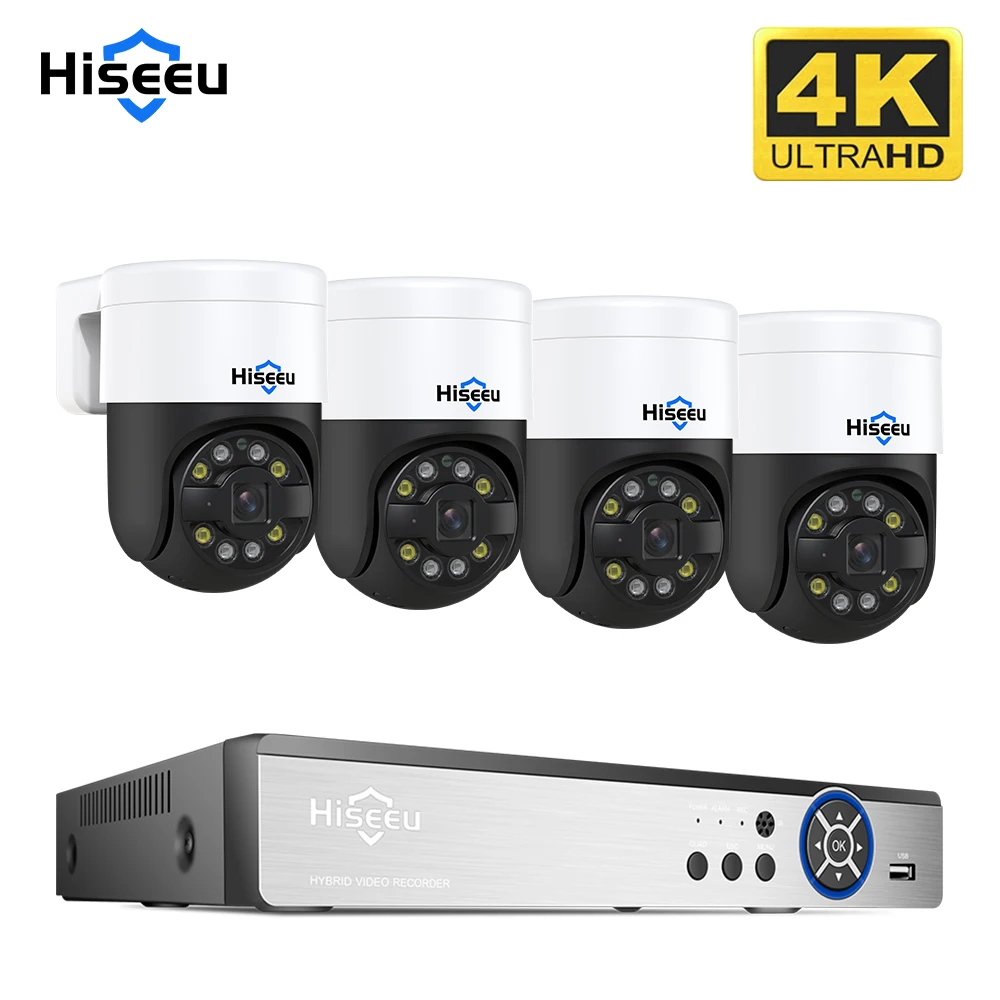 Bgcamera Bulgaria Hiseeu 16CH NVR 8MP PoE PTZ Система за видеонаблюдение Цветно нощно виждане Двупосочно аудио