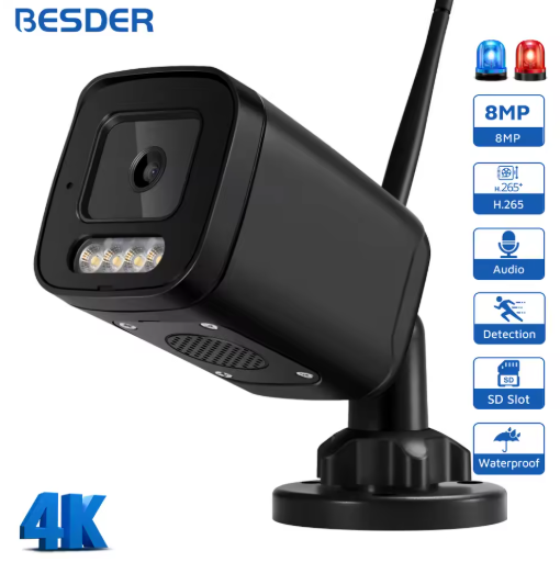 Besder WiFi Външна Стационарна 8MP 4K Bullet IP Kамера AI Разпознаване на хора Onvif за външно видеонаблюдение CCTV ICSee APP