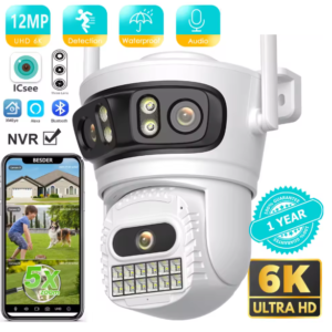BESDER 6K 12MP Водоустойчива Камера с Три обектива и Троен дисплей WiFi AI детекция на хора