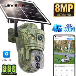 LS VISION 4K 8MP Външна Соларна Двойна Камера 4G PTZ Детекция на Хора и Животни Двупосочна Аудио Комуникация и Водоустойчивост