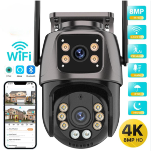 UDECER 4K 8MP HD WiFi PTZ IP Камера за Външно Наблюдение Двоен Обектив и Екран, AI Авто Проследяване, IP Камера CCTV с Аудио и Видео, P2P iCSee