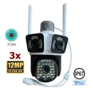 Триобективна 12MP WiFi IP Камера 50 Диода Двупосочно аудио Цветно нощно виждане iCSee APP